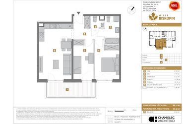 Rzut - Mieszkanie na sprzedaż 3 pokoje o powierzchni 58,33 m² - numer X/8 w Wille Biskupin Etap 2.2