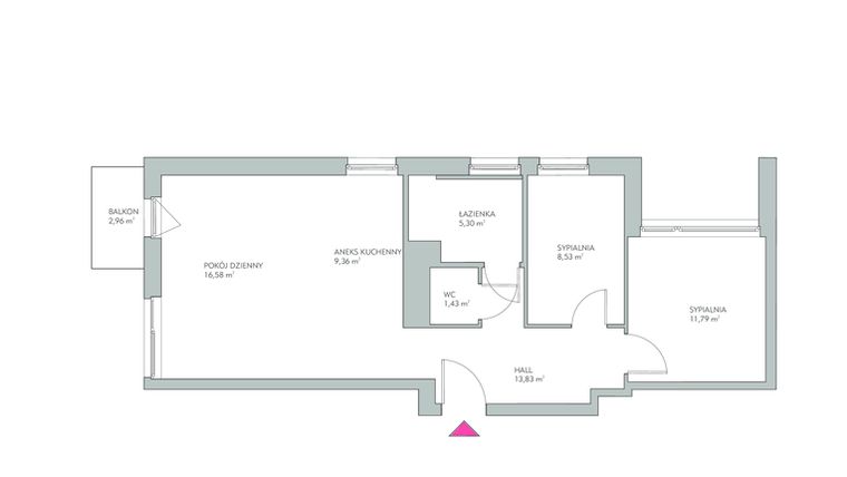 Rzut - Mieszkanie na sprzedaż 3 pokoje o powierzchni 65,84 m² - numer B2.6.2 w Moja Malta