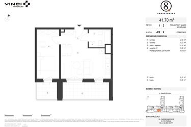 Rzut - Mieszkanie na sprzedaż 2 pokoje o powierzchni 41,7 m² - numer A/2/1.2 w Smardzewska 8