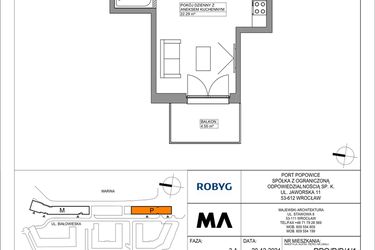 Rzut - Mieszkanie na sprzedaż 1 pokój o powierzchni 28,84 m² - numer PPO/P/B/4/1 w Port Popowice bud. M i P