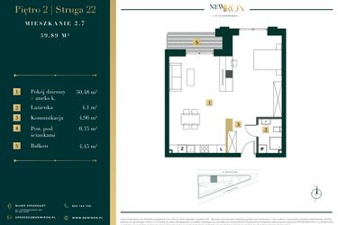 Rzut - Mieszkanie na sprzedaż 1 pokój o powierzchni 59,89 m² - numer 2.7 w New Iron