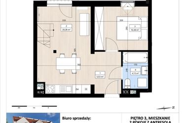 Rzut - Mieszkanie na sprzedaż 2 pokoje o powierzchni 48,46 m² - numer B4/3/33 w Montano bud. B4