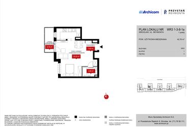 Rzut - Mieszkanie na sprzedaż 1 pokój o powierzchni 42,76 m² - numer WR3 1/3/8/1a w Przystań Reymonta etap II
