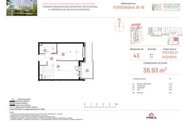 Rzut - Mieszkanie na sprzedaż 2 pokoje o powierzchni 36,93 m² - numer 18.43 w Osiedle Nowe Horyzonty etap II