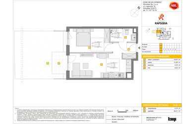 Rzut - Mieszkanie na sprzedaż 2 pokoje o powierzchni 39,22 m² - numer B.5 w Osiedle Rapsodia etap 2