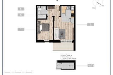 Rzut - Mieszkanie na sprzedaż 2 pokoje o powierzchni 40,81 m² - numer 1 w Szczytno Dąbrowskiego - etap 3