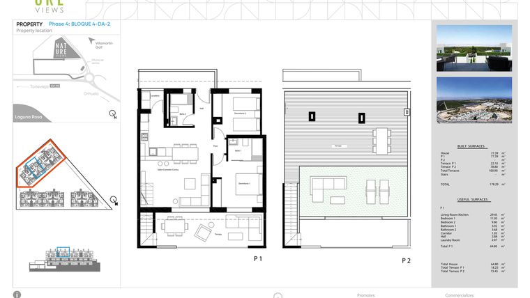 Rzut - Mieszkanie na sprzedaż 2 pokoje o powierzchni 77,39 m² - numer DA-2 w Nature Views - Torrevieja