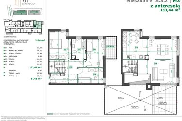 Rzut - Mieszkanie na sprzedaż 3 pokoje o powierzchni 116,21 m² - numer A.3.2 w Apartamenty Pszczyńska