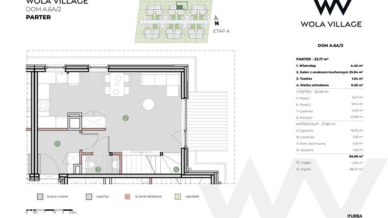 Rzut - Dom na sprzedaż 4 pokoje o powierzchni 95,06 m² - numer A.6A/2 w Wola Village