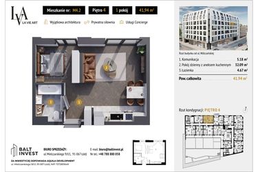Rzut - Mieszkanie na sprzedaż 1 pokój o powierzchni 41,94 m² - numer M4.2 w La Vie Art