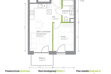 Rzut - Mieszkanie na sprzedaż 2 pokoje o powierzchni 36,77 m² - numer A.1.8 w Jesionowa Vita