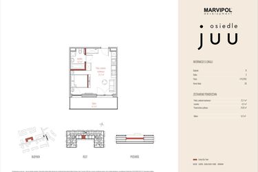Rzut - Mieszkanie na sprzedaż 1 pokój o powierzchni 29,92 m² - numer B.M028 w Osiedle Juu
