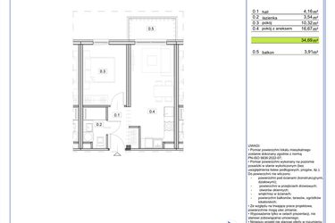 Rzut - Mieszkanie na sprzedaż 2 pokoje o powierzchni 34,69 m² - numer B.23 w EcoBerensona II