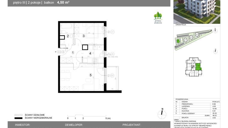 Rzut - Mieszkanie na sprzedaż 2 pokoje o powierzchni 48,02 m² - numer 13G.22 w Zielone Zamienie X