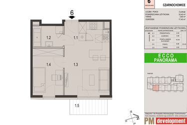 Rzut - Mieszkanie na sprzedaż 2 pokoje o powierzchni 33,4 m² - numer 6C w Ecco Panorama etap II budynki C, D