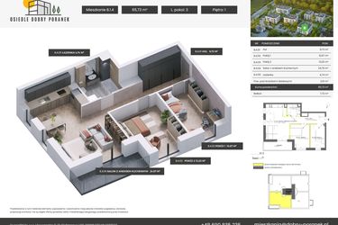 Rzut - Mieszkanie na sprzedaż 3 pokoje o powierzchni 65,73 m² - numer B.1.4 w Dobry Poranek