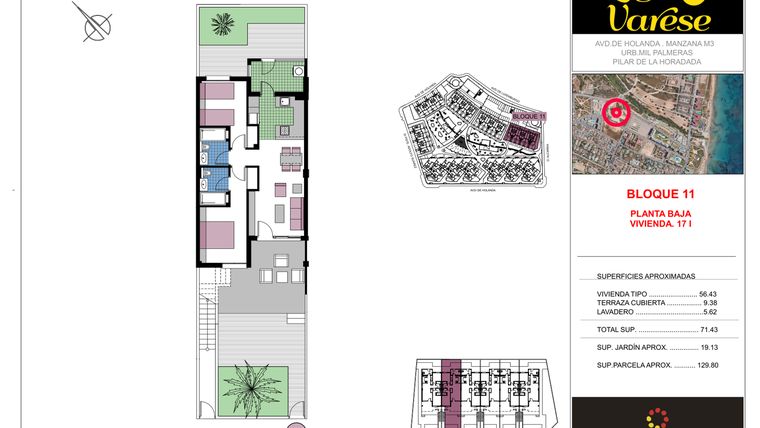 Rzut - Mieszkanie na sprzedaż 2 pokoje o powierzchni 129,8 m² - numer 17I w Residencial Lago Varese