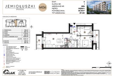 Rzut - Mieszkanie na sprzedaż 3 pokoje o powierzchni 55,52 m² - numer A2_M06 w Jemiołuszki Park etap 2