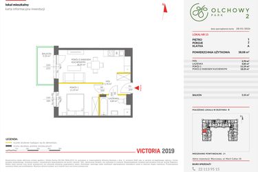 Rzut - Mieszkanie na sprzedaż 2 pokoje o powierzchni 38,08 m² - numer B.15 w Olchowy Park II