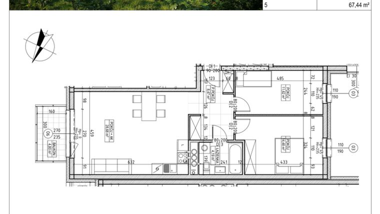 Rzut - Mieszkanie na sprzedaż 3 pokoje o powierzchni 67,44 m² - numer C3.04.53 w Osiedle Panorama Wiślana Etap III - budynek C3