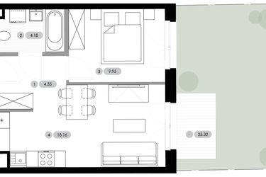 Rzut - Mieszkanie na sprzedaż 2 pokoje o powierzchni 36,64 m² - numer B.0.M2 w Nowe Radwanice
