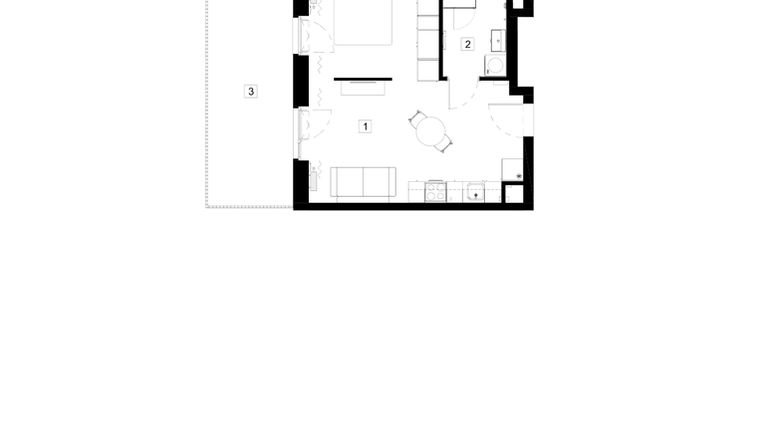 Rzut - Mieszkanie na sprzedaż 1 pokój o powierzchni 35,46 m² - numer M002 w Oh! Praga