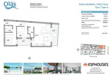Rzut - Mieszkanie na sprzedaż 2 pokoje o powierzchni 88 m² - numer 1A w ESPHOUSES by Olas