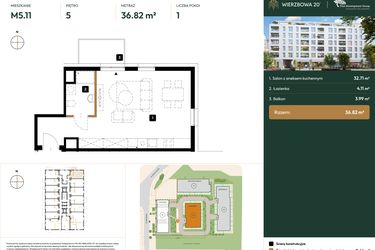 Rzut - Mieszkanie na sprzedaż 1 pokój o powierzchni 36,82 m² - numer 2.M5.11 w Wierzbowa 20