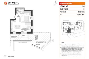 Rzut - Mieszkanie na sprzedaż 2 pokoje o powierzchni 44,64 m² - numer E.26 w Osiedle Warszawska