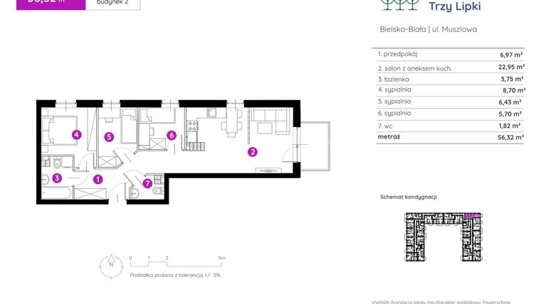 Rzut - Mieszkanie na sprzedaż 4 pokoje o powierzchni 56,42 m² - numer 2.B.3.01 w Murapol Trzy Lipki etap II