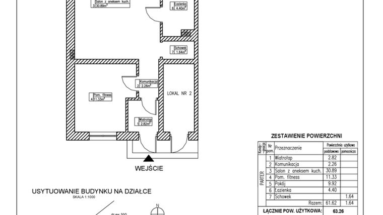 Rzut - Mieszkanie na sprzedaż 3 pokoje o powierzchni 63,26 m² - numer II-3F/1 w Kmicica