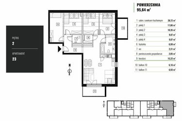 Rzut - Mieszkanie na sprzedaż 5 pokoi o powierzchni 95,64 m² - numer M.23 w Zielony Horyzont