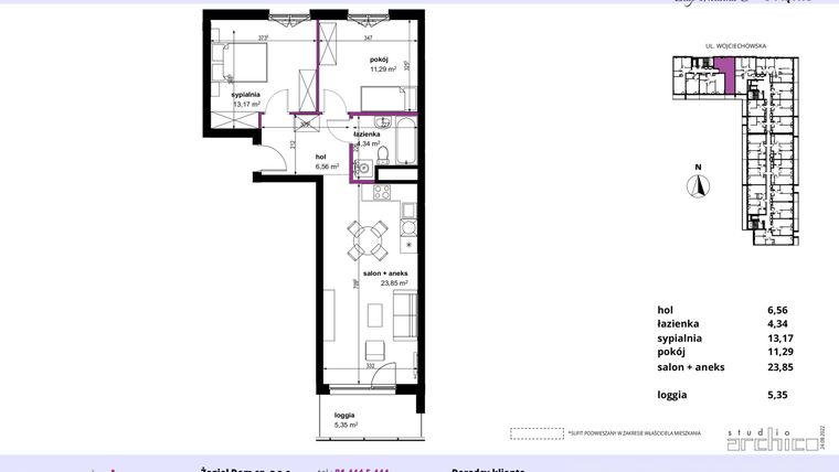 Rzut - Mieszkanie na sprzedaż 3 pokoje o powierzchni 59,21 m² - numer 132 w Wojciechowska Square
