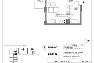 Rzut - Mieszkanie na sprzedaż 1 pokój o powierzchni 27,15 m² - numer PPO/W/C/9/2 w Port Popowice bud. W