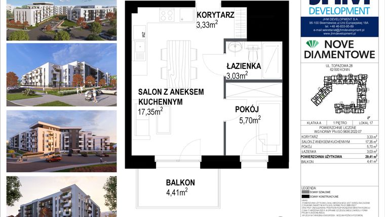 Rzut - Mieszkanie na sprzedaż 2 pokoje o powierzchni 29,62 m² - numer 17 w Nove Diamentowe