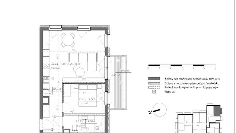 Rzut - Mieszkanie na sprzedaż 2 pokoje o powierzchni 49,27 m² - numer B.2.2 w Polanka 21