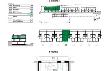 Rzut - Mieszkanie na sprzedaż 3 pokoje o powierzchni 71,5 m² - numer A5.2 w Dębowe Zacisze