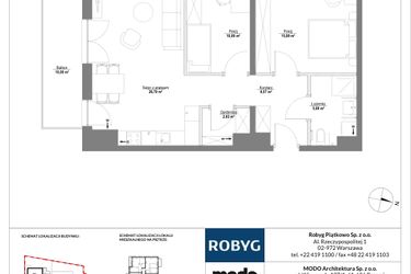 Rzut - Mieszkanie na sprzedaż 3 pokoje o powierzchni 69,16 m² - numer B.6M01 w Początek Piątkowo bud. B