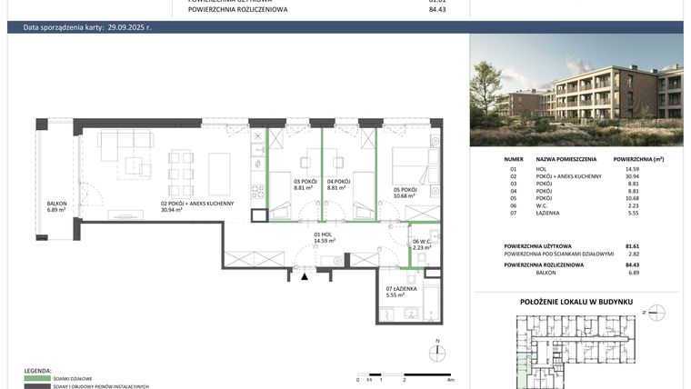 Rzut - Mieszkanie na sprzedaż 4 pokoje o powierzchni 81,61 m² - numer B-32 w Hillence etap 2