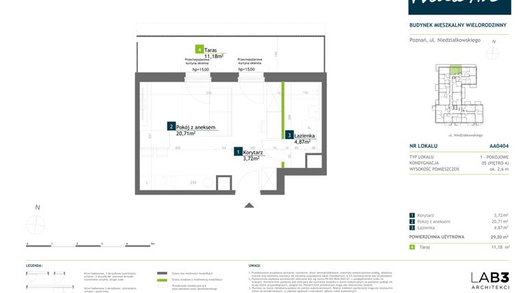 Rzut - Mieszkanie na sprzedaż 1 pokój o powierzchni 29,27 m² - numer AA0404 w Vilda Arte