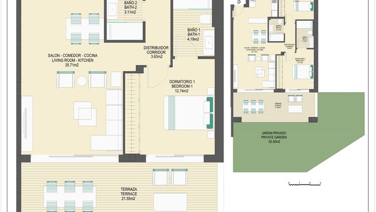 Rzut - Mieszkanie na sprzedaż 3 pokoje o powierzchni 180,79 m² - numer B60D w Arrecife by UrbinCasa