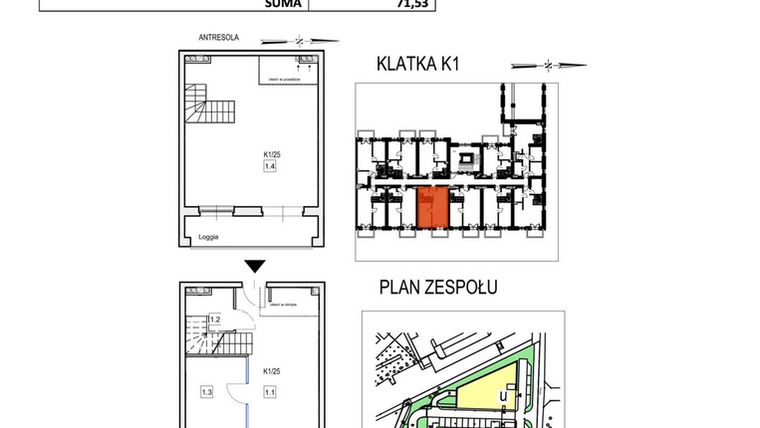 Rzut - Mieszkanie na sprzedaż 2 pokoje o powierzchni 71,53 m² - numer K1/25 w Przystań Królewiecka III
