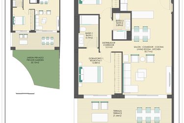 Rzut - Mieszkanie na sprzedaż 2 pokoje o powierzchni 153,24 m² - numer B10A w Arrecife by UrbinCasa