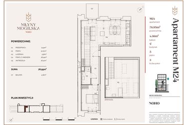 Rzut - Mieszkanie na sprzedaż 2 pokoje o powierzchni 77,35 m² - numer C.24 w Młyny Mogilska