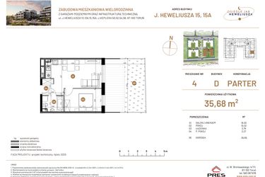Rzut - Mieszkanie na sprzedaż 2 pokoje o powierzchni 35,68 m² - numer JAR-IV-D-LM-M4 w Osiedle JAR Heweliusza etap IV