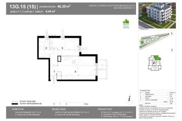 Rzut - Mieszkanie na sprzedaż 2 pokoje o powierzchni 46,39 m² - numer 13G.15 w Zielone Zamienie X