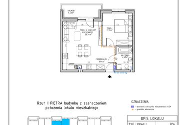 Rzut - Mieszkanie na sprzedaż 2 pokoje o powierzchni 44,15 m² - numer 20 w Osiedle Foresto