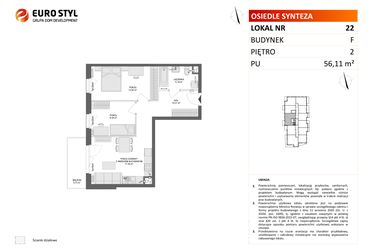 Rzut - Mieszkanie na sprzedaż 3 pokoje o powierzchni 56,28 m² - numer F.22 w Osiedle Synteza etap IV