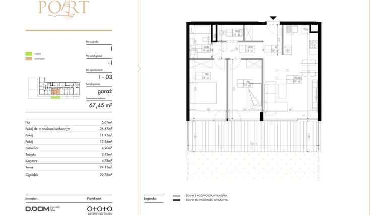 Rzut - Mieszkanie na sprzedaż 3 pokoje o powierzchni 67,45 m² - numer I_3 w Warmiński Port etap V