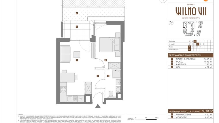 Rzut - Mieszkanie na sprzedaż 2 pokoje o powierzchni 35,4 m² - numer C.95 w Osiedle Wilno VII etap 3